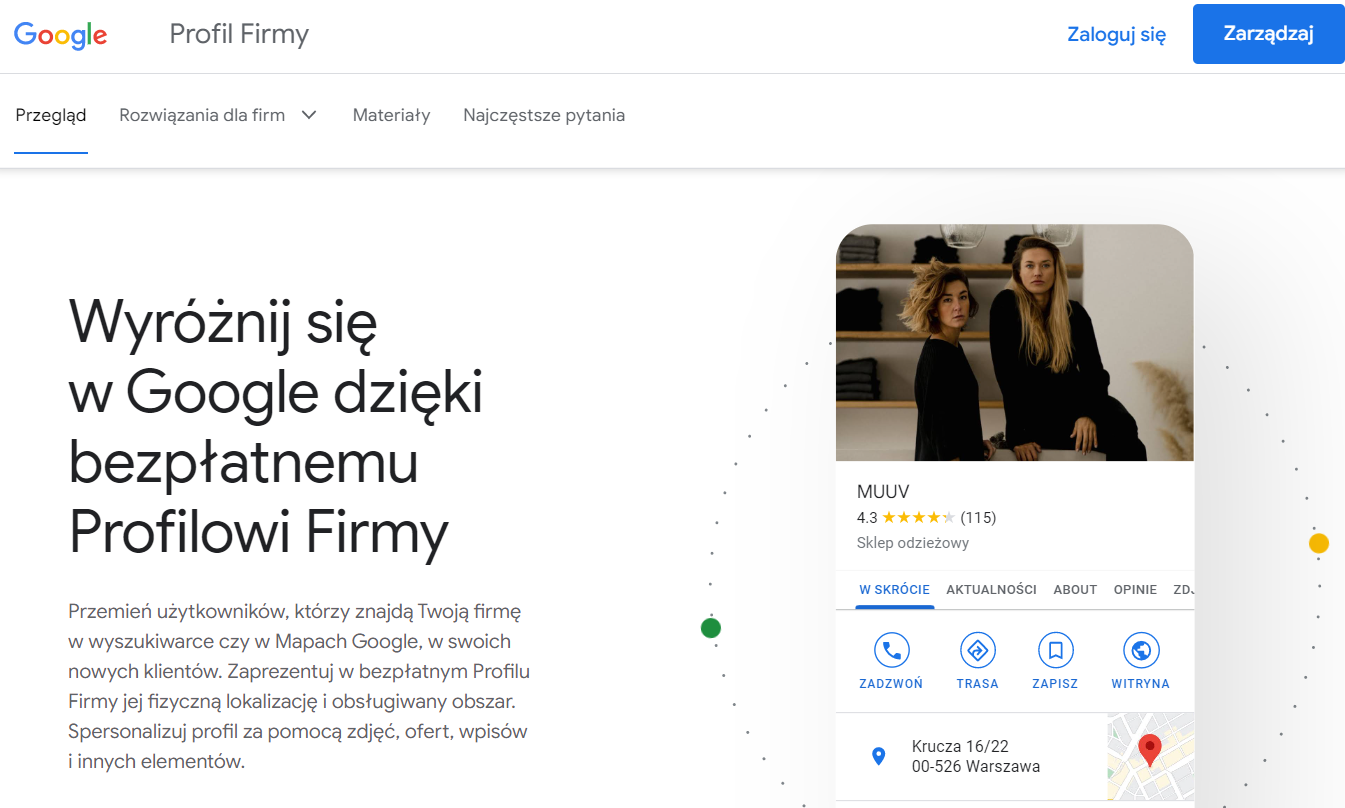 Ekran logowania do profilu firmy w Google - Proces dodawania firmy do GMF