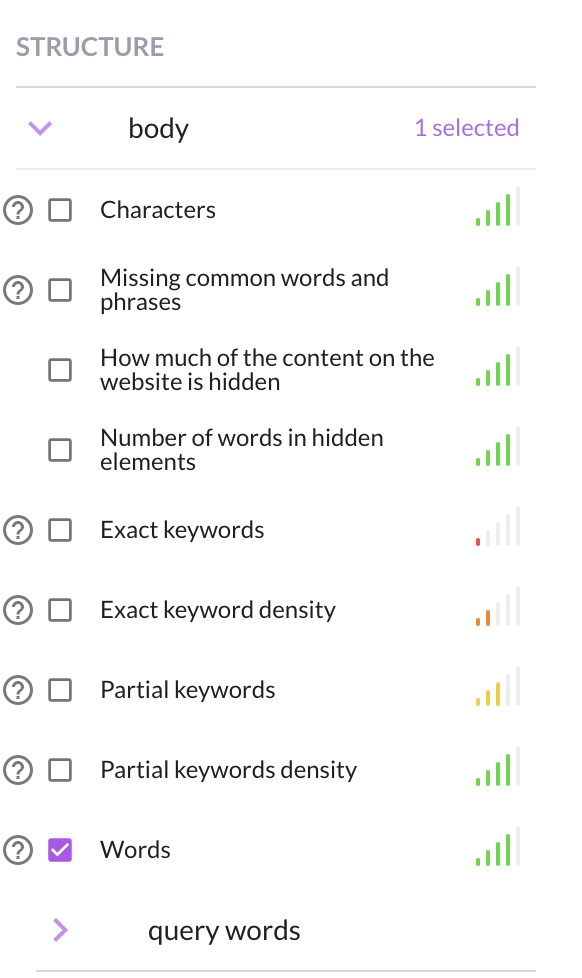 Surfer SEO - phrase correlation