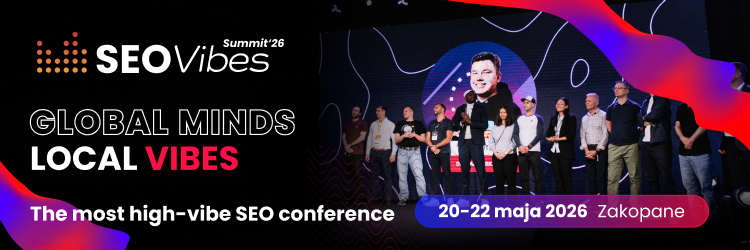Baner z&nbsp;grafiką promującą wydarzenie SEO Vibes Summit 2026 -&nbsp;na&nbsp;grafice zdjęcie z&nbsp;prelegentami z&nbsp;poprzedniego roku