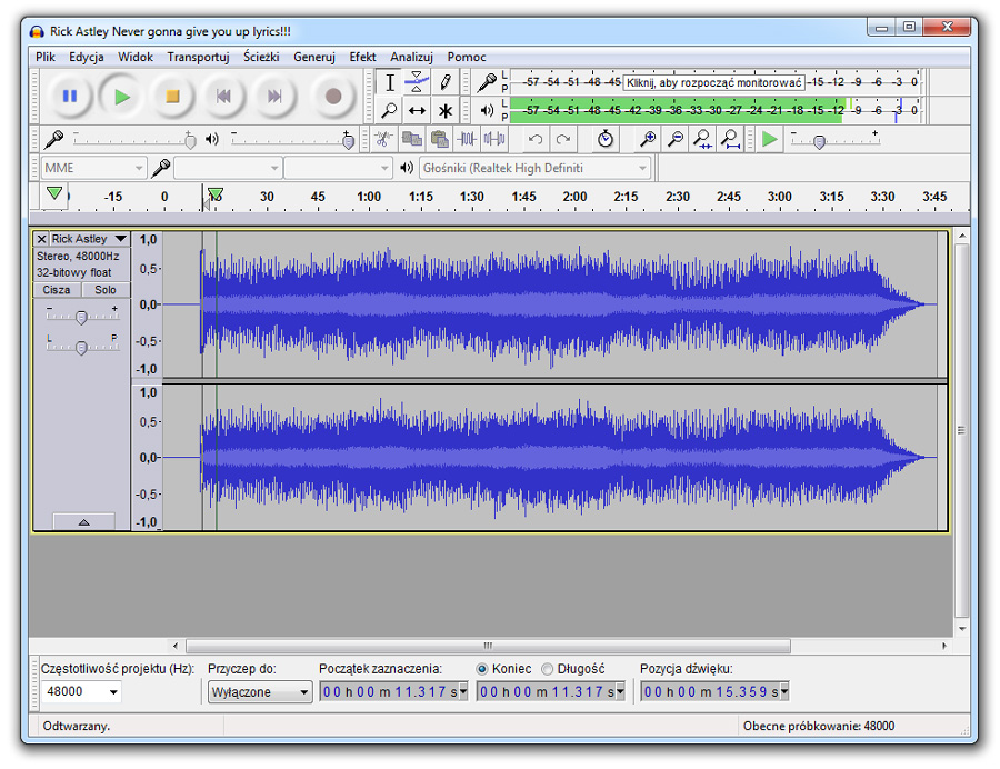 interface programu audacity