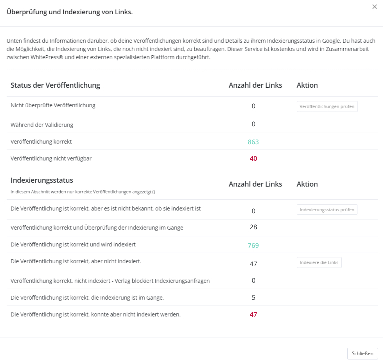 Link verification and indexing