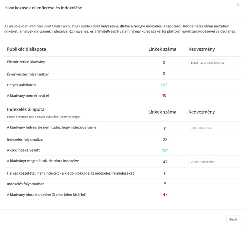 Linkellenőrzés és indexelés