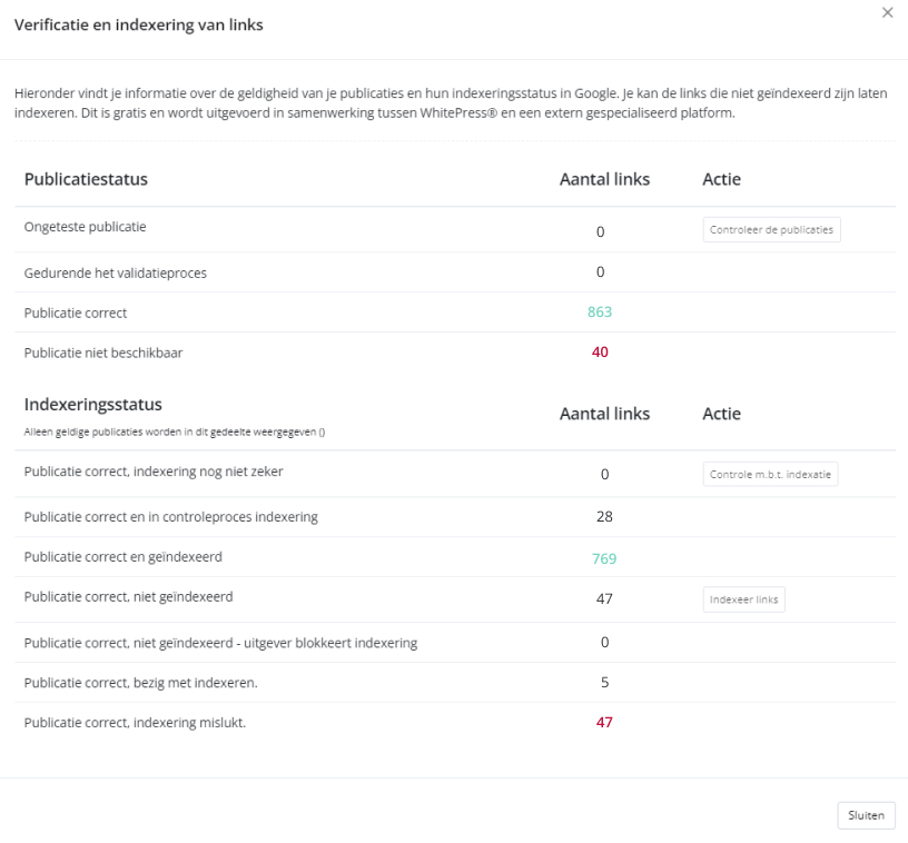 Link verification and indexing