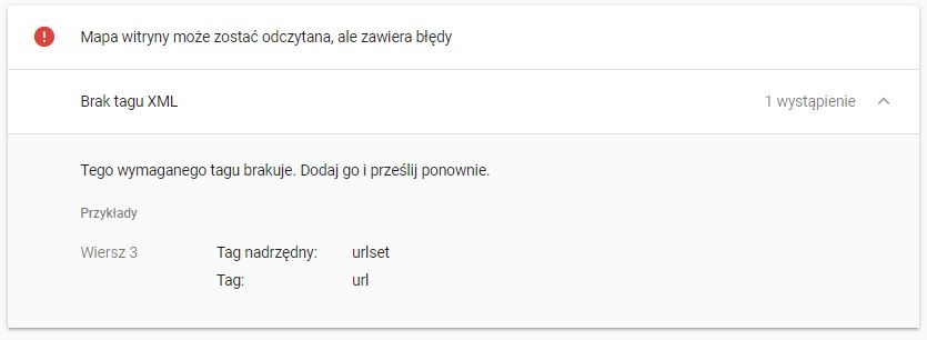 Błąd w mapie witryny - mapa strony zawiera błędy
