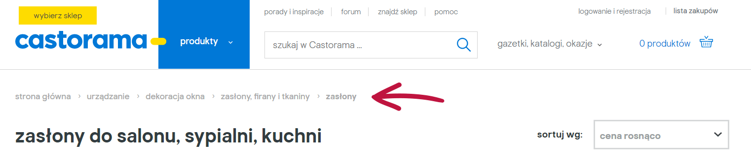 Ścieżka breadcrumbs w serwisie https://www.castorama.pl/