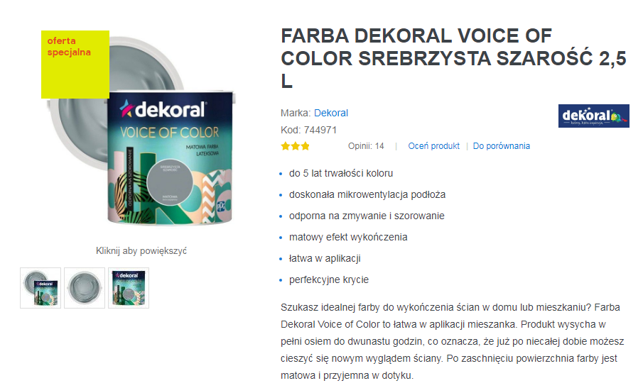 screen ze strony dekoral farba srebrzysta szarość 