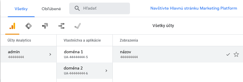 wybór portalu w google analytics