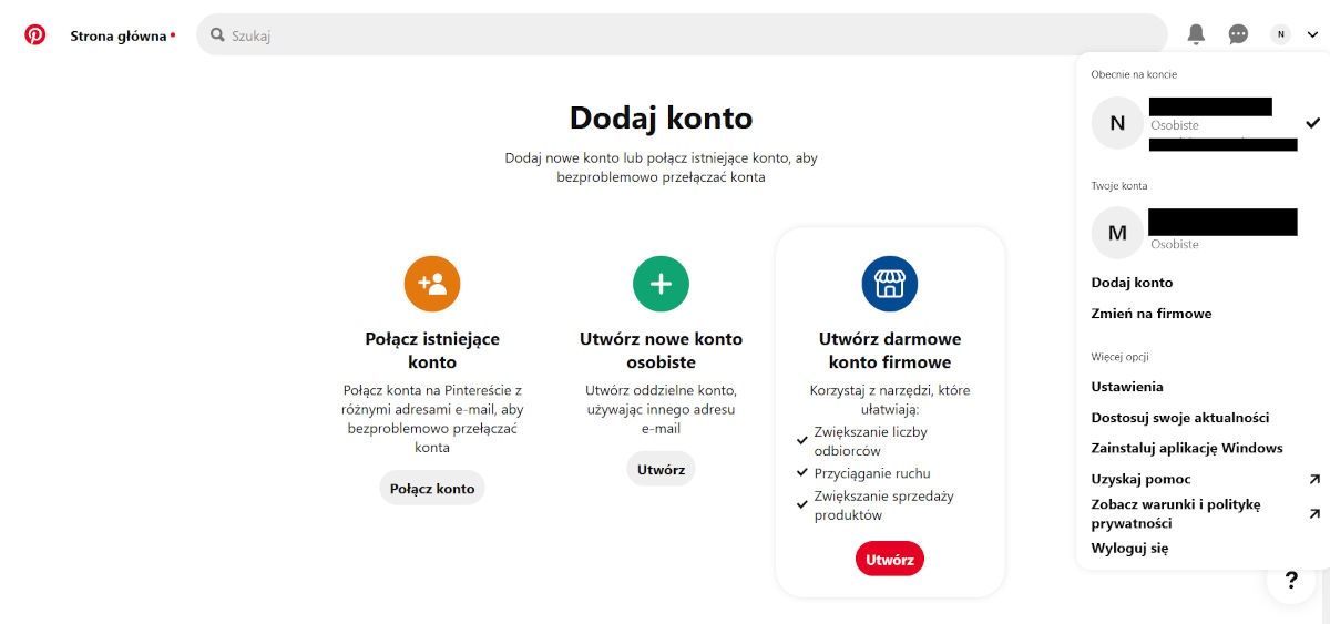 Konto firmowe w serwisie Pinterest