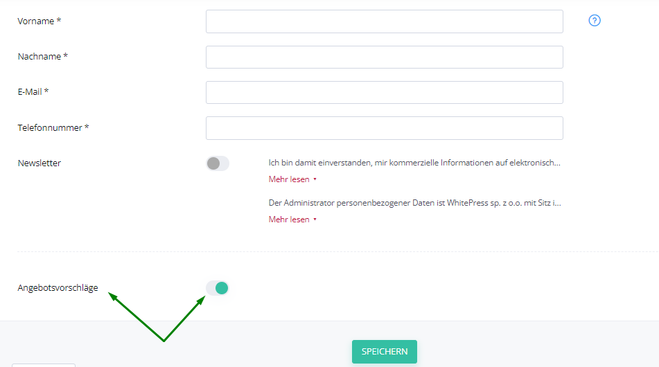 Aktivierung des Angebots für das gesamte Konto