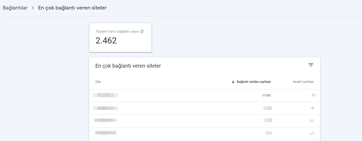 search console en çok bağlantı veren siteler