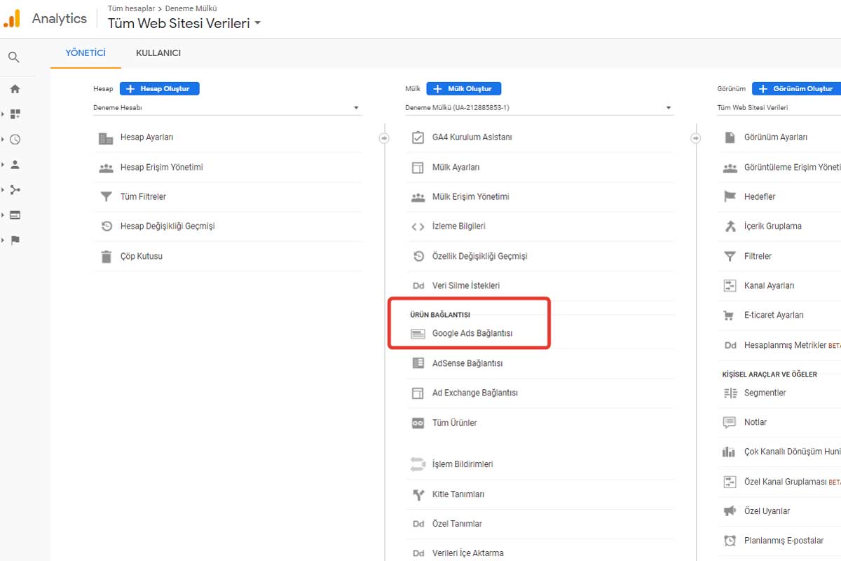 google ads ile google analytics hesabı nasıl bağlanır