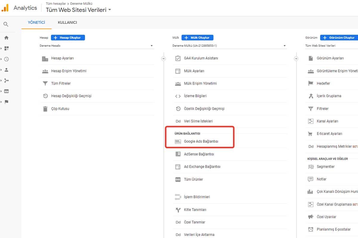 google ads ile google analytics hesabı nasıl bağlanır