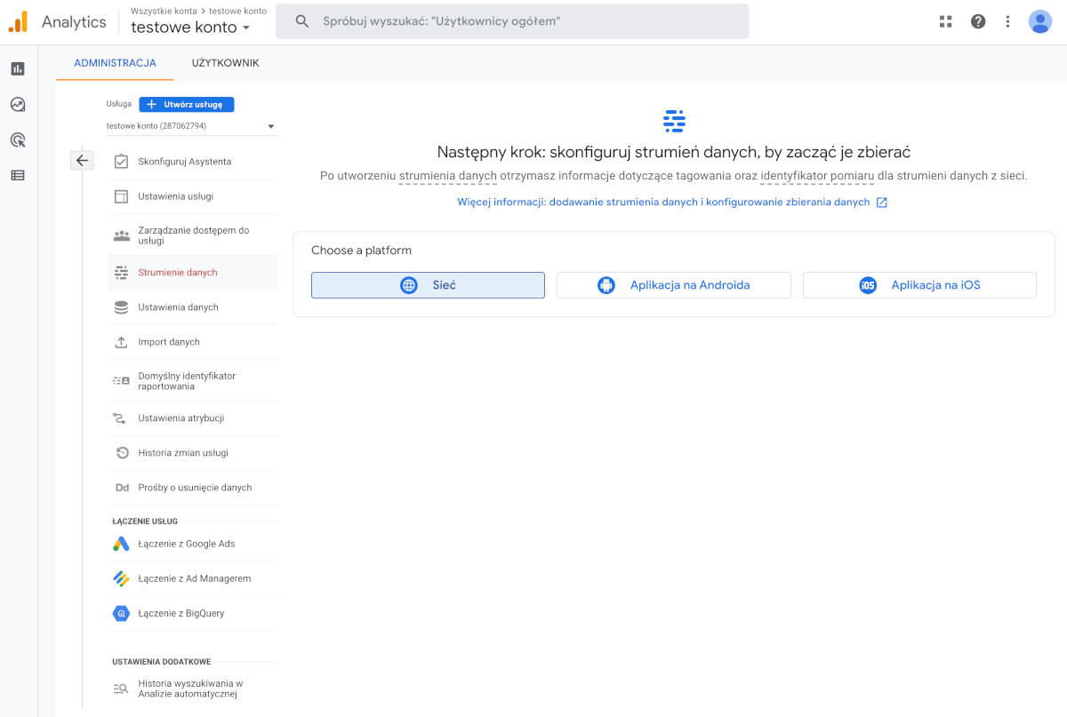 Konfiguracja strumienia danych w GA4