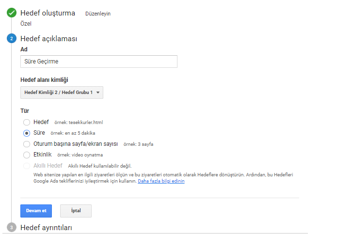 google analytics özel hedef nasıl oluşturulur 2