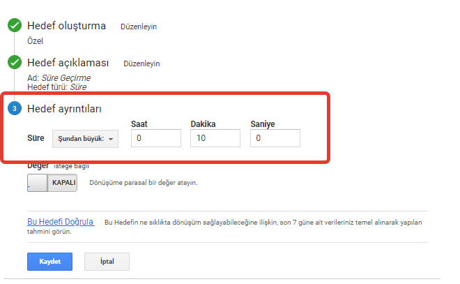 google analytics özel hedef nasıl oluşturulur 3