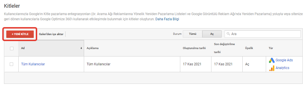 google analytics ile kitle nasıl oluşturulur 4