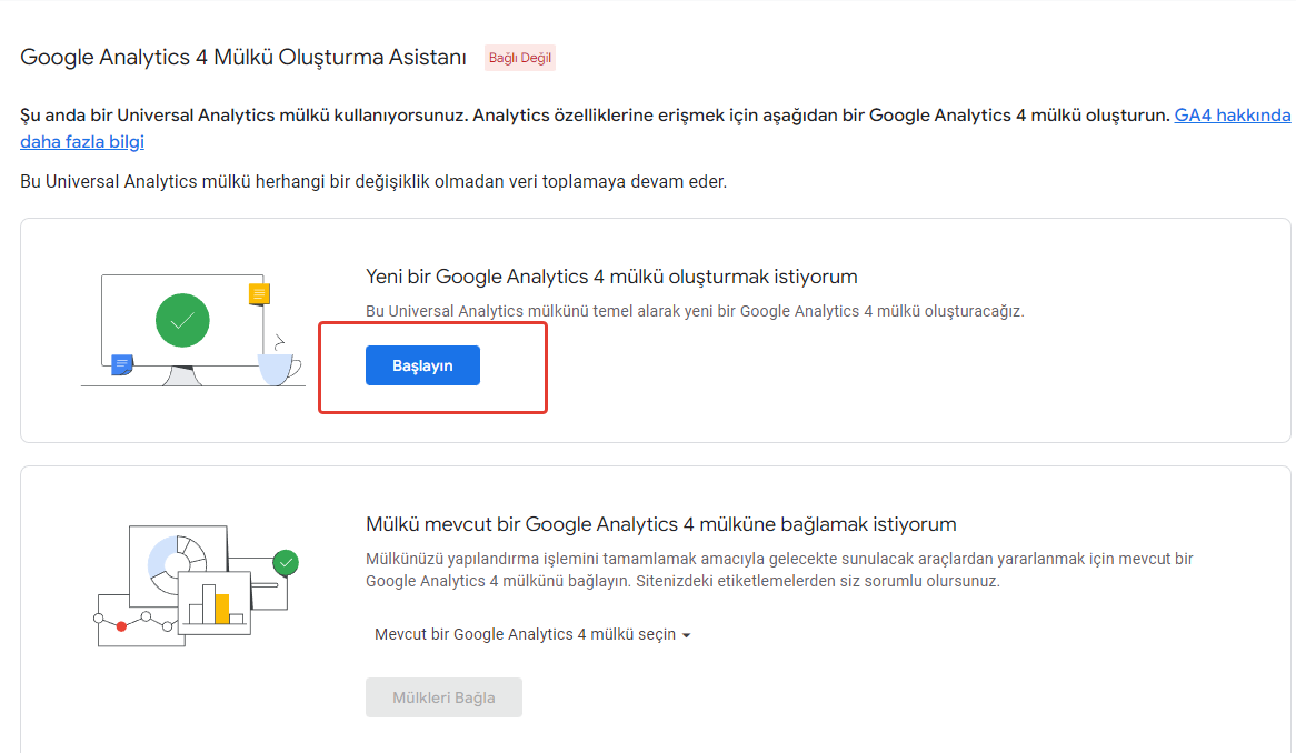 Google analytics 4 mulku olusturma asamasi