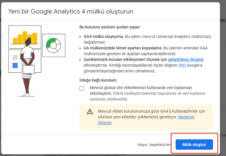 Google analytics 4 mulku olusturma asamasi