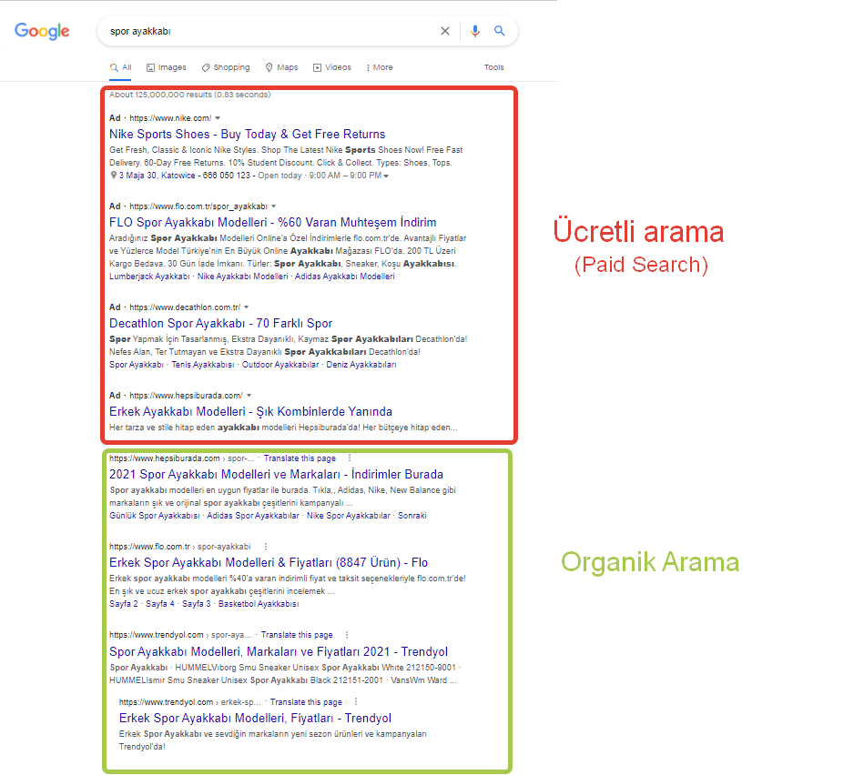 google arama sonucları nasıl gorunur