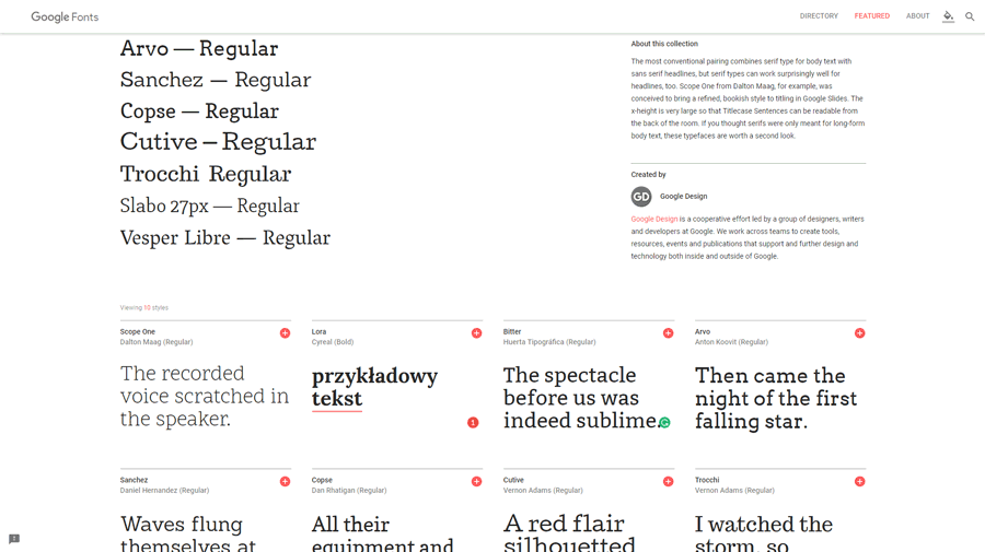 strona główna portalu Google Fonts