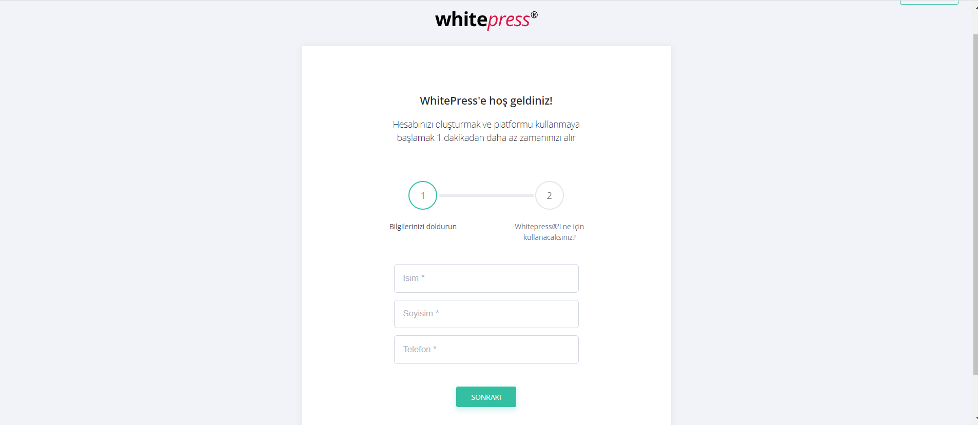 whitepress hesap açma ikinci aşama ekran görüntüsü