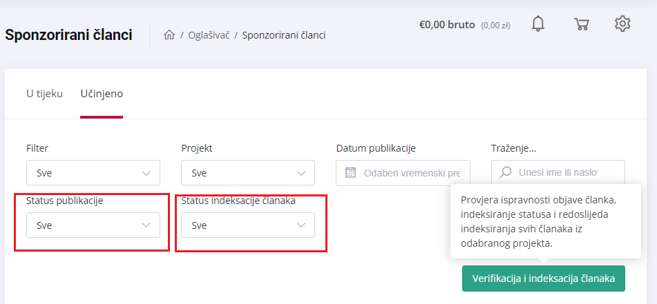 New filters indexation