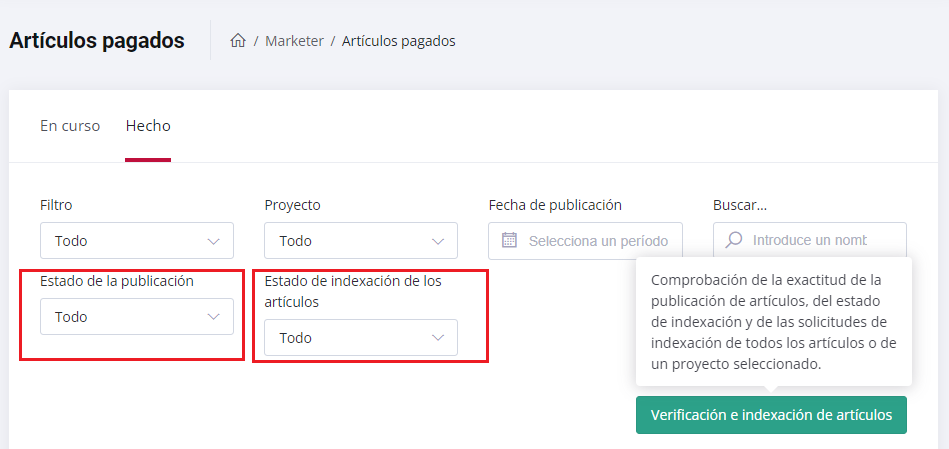 New filters indexation