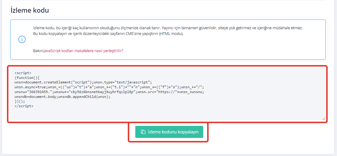 İzleme kodu nasıl kopyalanır