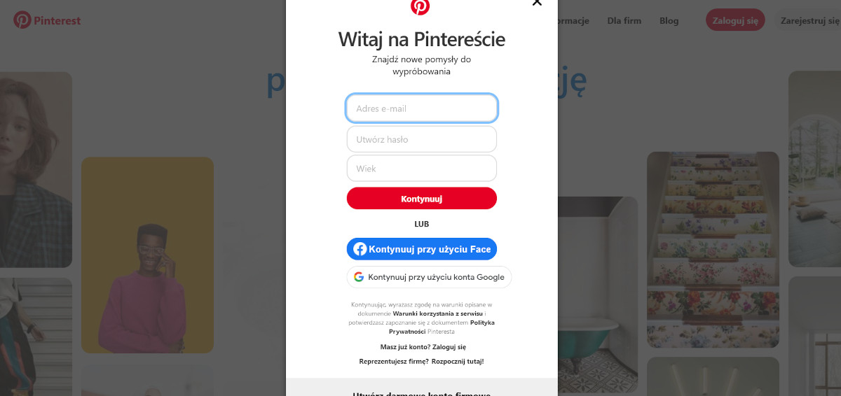 Jak założyć konto na Pinterest