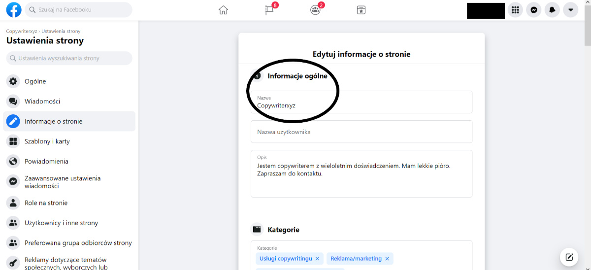 Jak zmienić nazwę strony na Facebooku