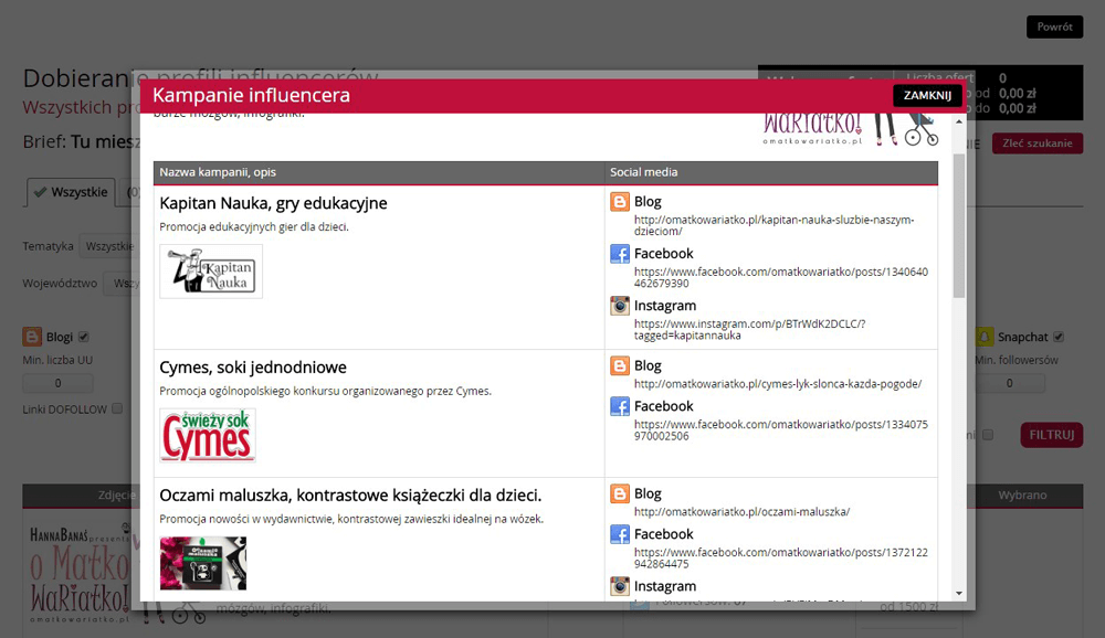 kampanie influencerów w platformie whitepress