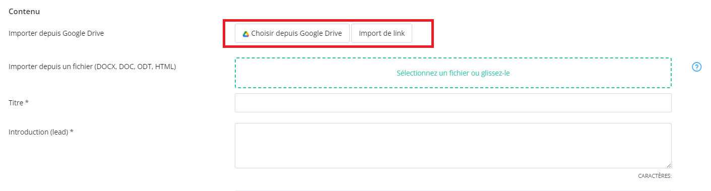 importer depuis Google Drive