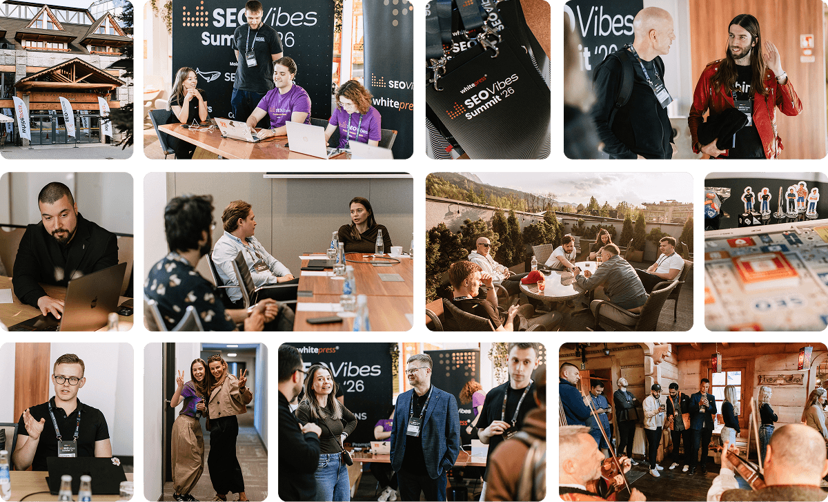 Kolaż zdjęć z SEO Vibes Summit - dzień pierwszy konferencji