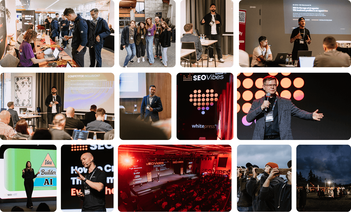 Kolaż zdjęć z SEO Vibes Summit - drugi dzień konferencji