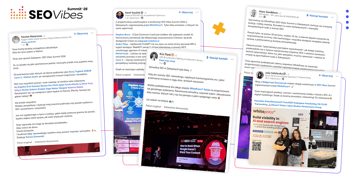 Opinie o SEO Vibes Summit z LinkedIn - screeny