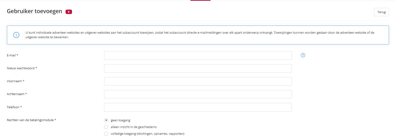 Subaccount voor gebruiker toevoegen