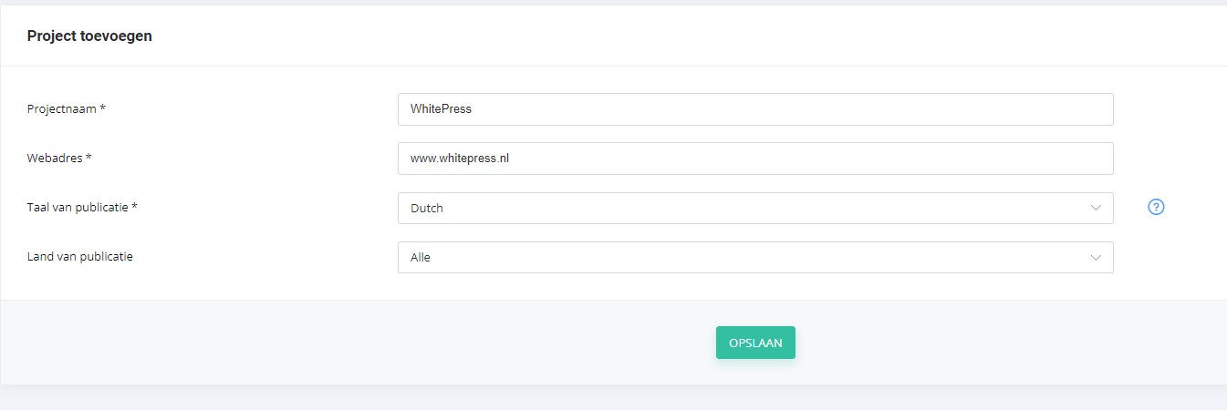 Project toevoegen in WhitePress