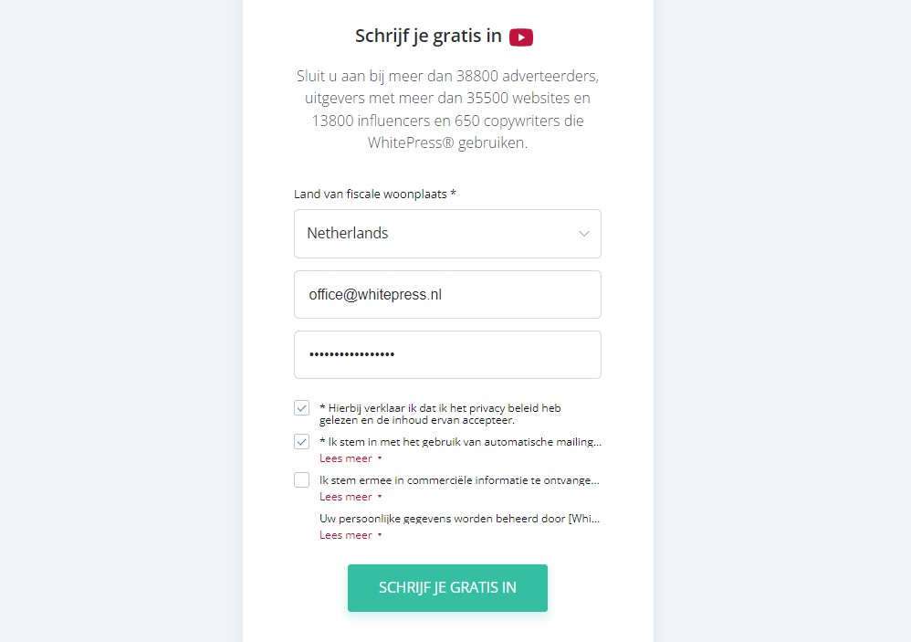 Begin met het gebruiken van WhitePress startscherm
