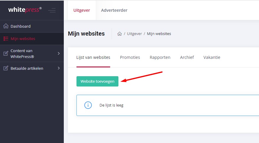Website toevoegen aan WhitePress