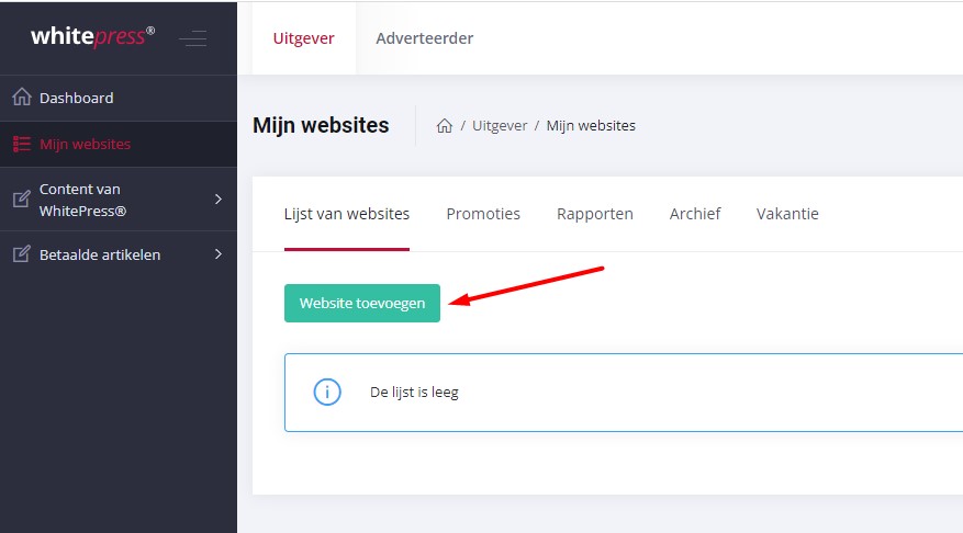 Website toevoegen aan WhitePress