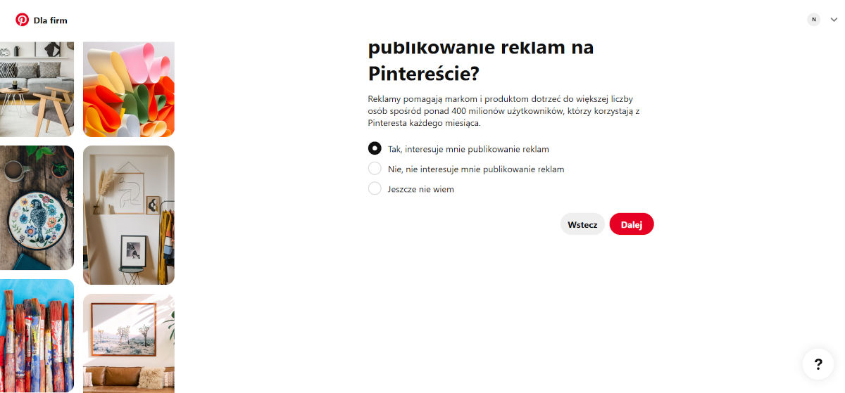 Tworzenie strony firmowej Pinterest - krok 4