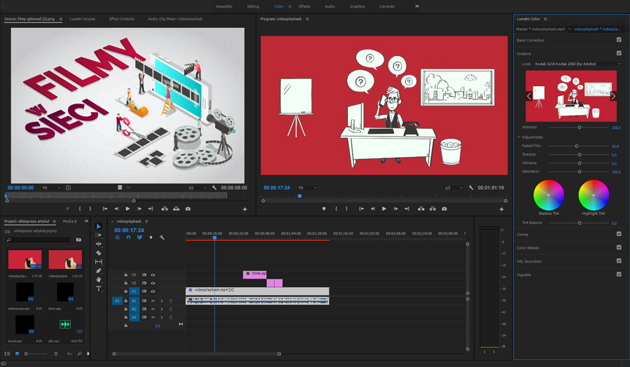 Interface programu adobe premiere pro