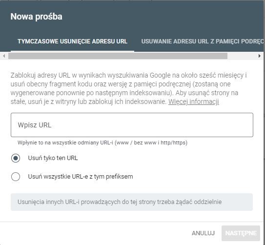 Nowa prośba o usunięcie URL