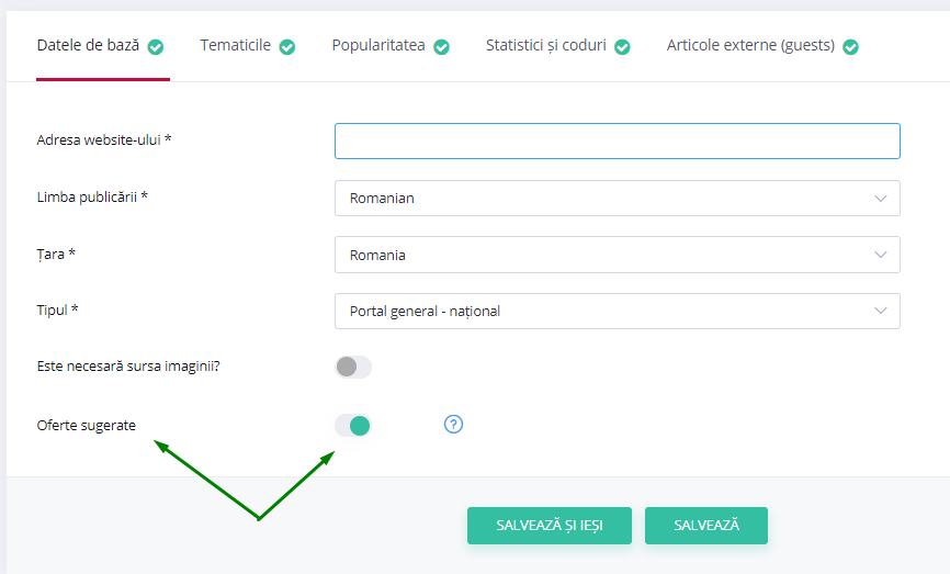 Dezactivare oferte sugerate la portal 