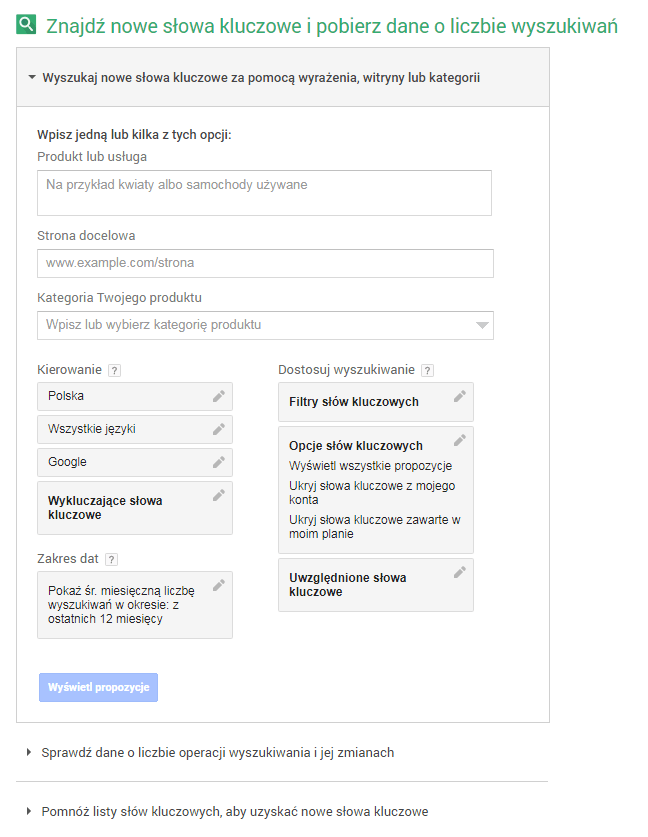 planer słów kluczowych google adwords