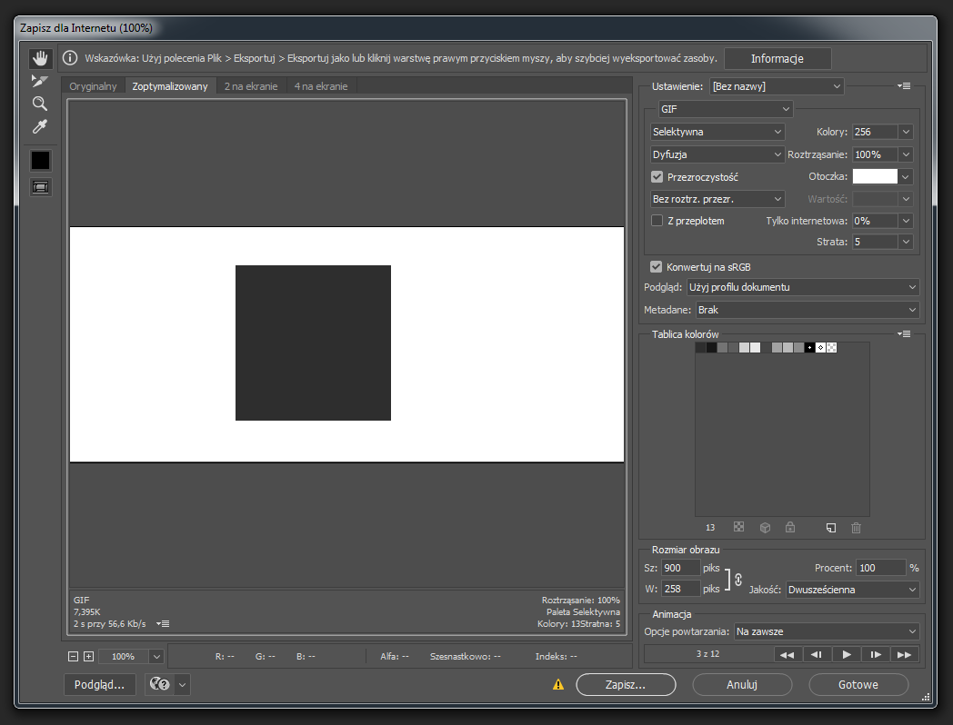 Eksport pliku GIF w photoshopie