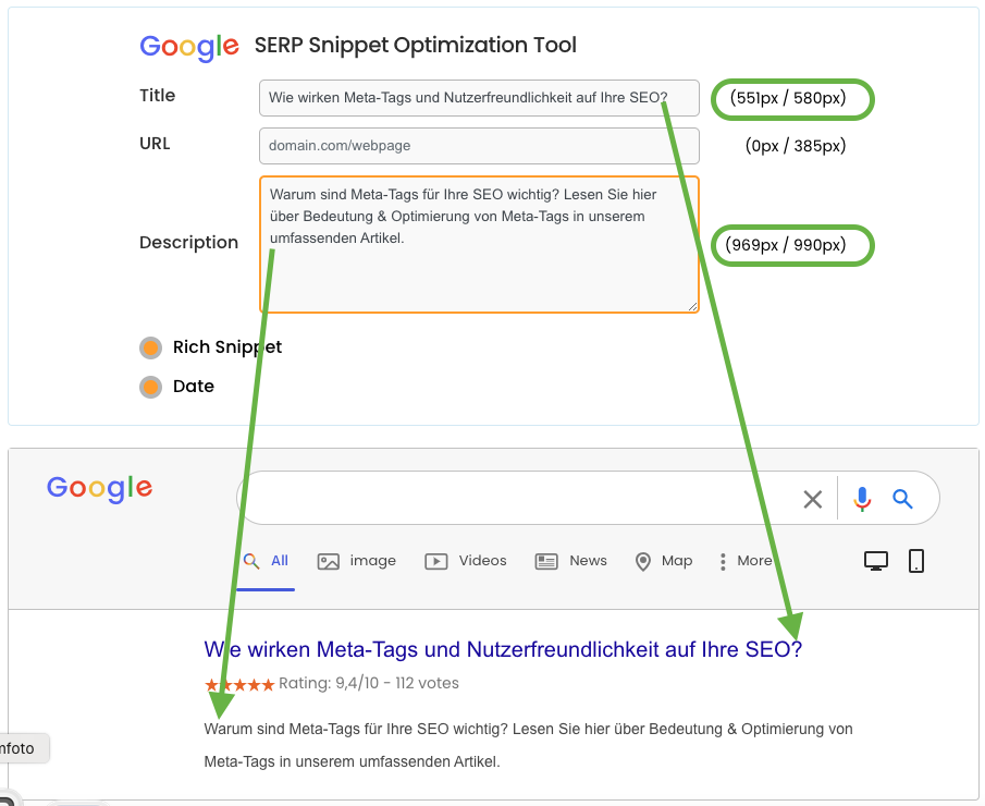 Optimierung von Meta Tags Zeichen