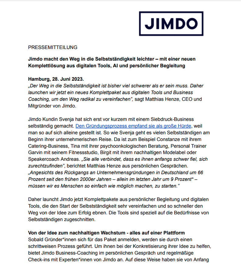 Jimdo - Komplettpakete Launch