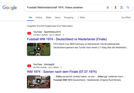 Videos können in den Suchergebnissen