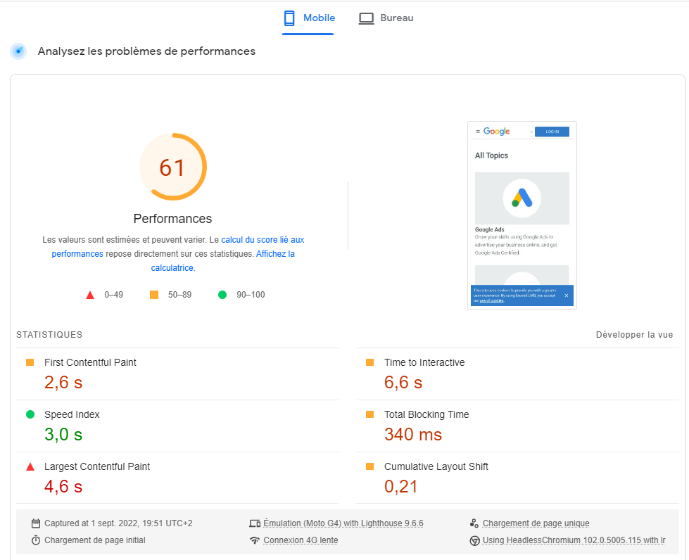 analyse de la performance et des problèmes